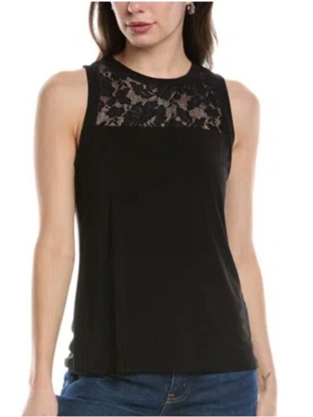 Vince Camuto Black Lace Yoke Sleeveless Tank Blouse New XS Women's Office